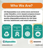 CE Disposables brand info highlighting eco-friendly solutions and high quality disposable products