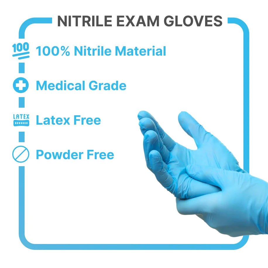 CE Disposables Disposable Nitrile Gloves Wholesale in blue, 100% nitrile medical grade, powder-free and latex-free