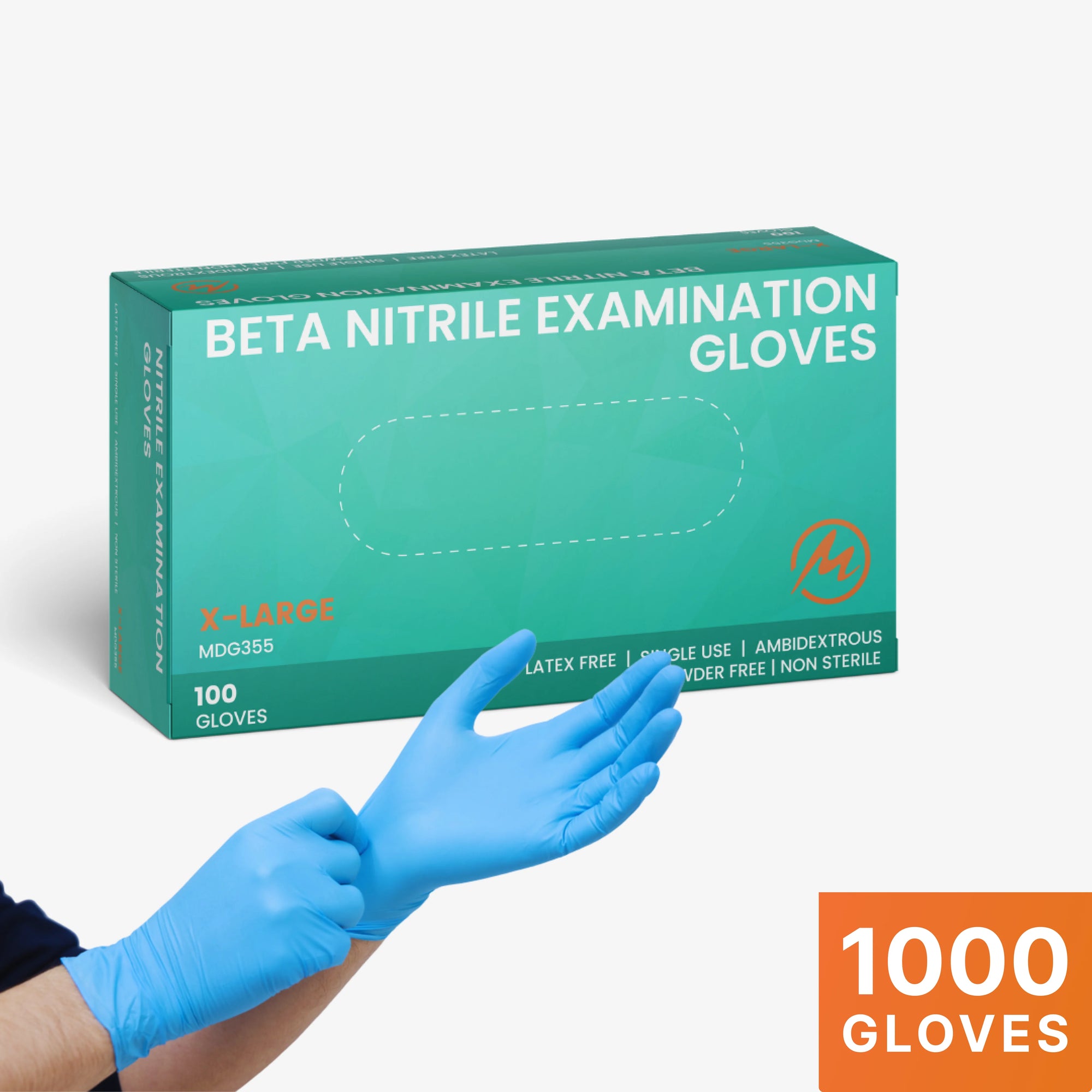 Beta nitrile examination gloves in X-Large size, latex-free, disposable nitrile gloves wholesale package of 100