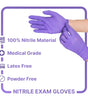 CE Disposables purple nitrile gloves made from 100% nitrile material, medical grade, latex free, and powder free