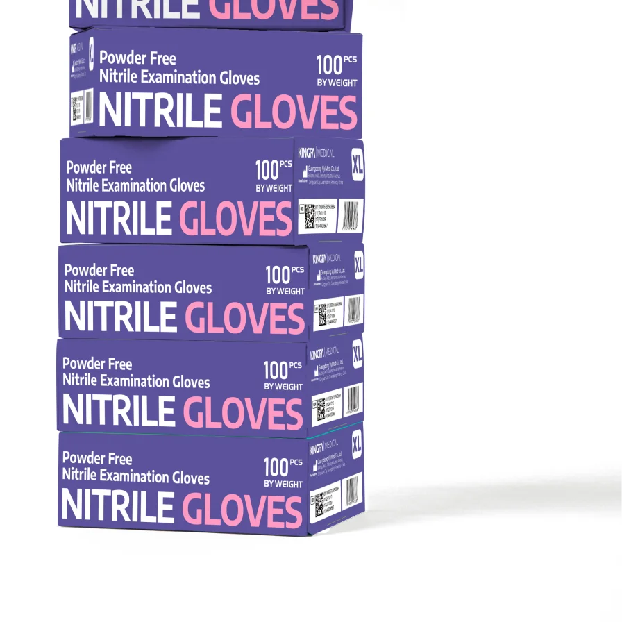 CE Disposables purple nitrile gloves packed in boxes of 100 for safe and reliable use