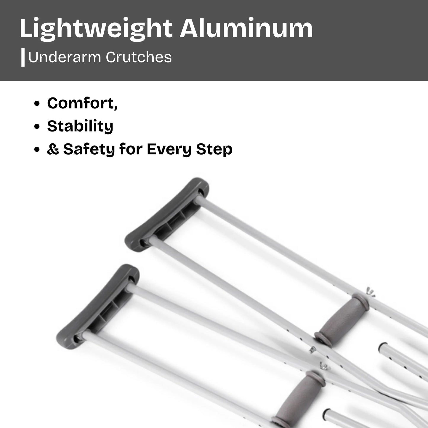 Aluminum Underarm Crutches, Lightweight & Adjustable