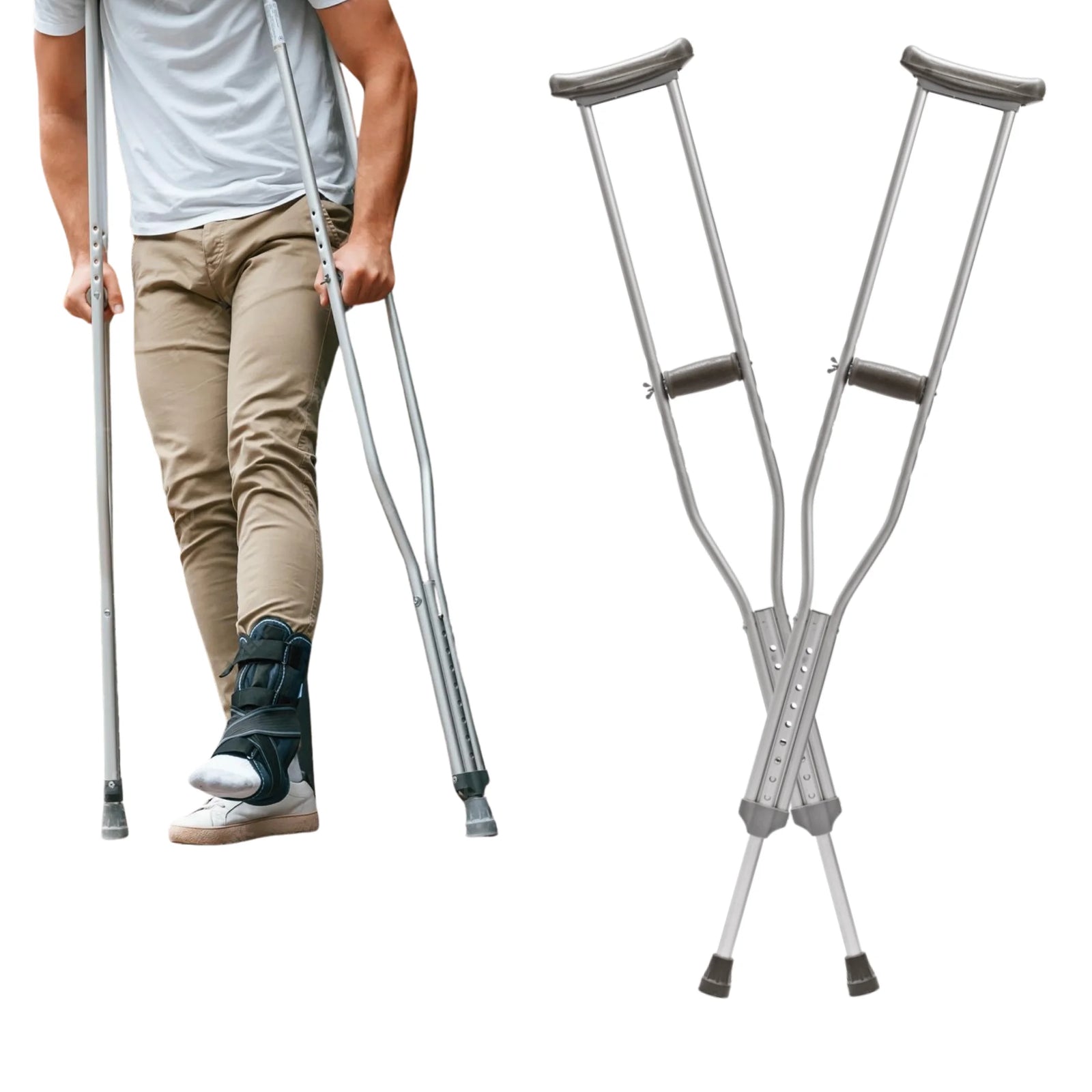 Aluminum Underarm Crutches, Lightweight & Adjustable