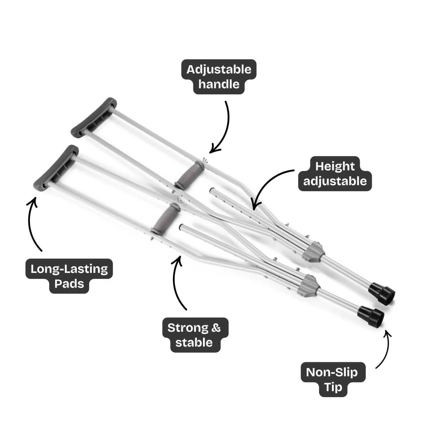 Aluminum Underarm Crutches, Lightweight & Adjustable