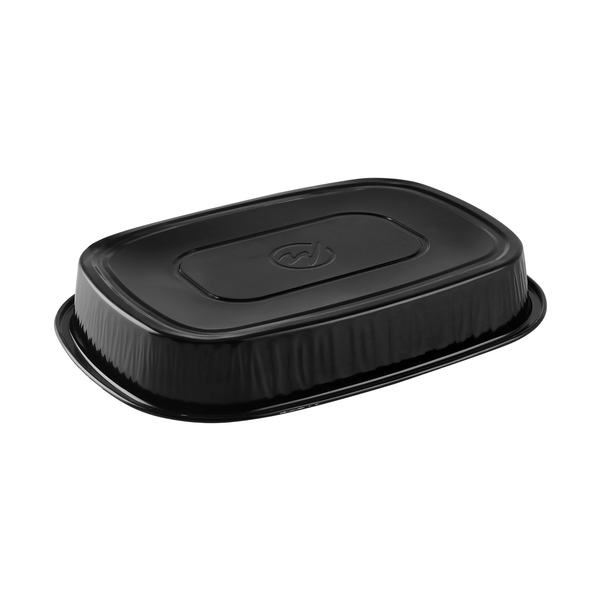 Black plastic lid for aluminum foil tray by CE Disposables for secure food storage