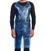 Blue disposable apron in use, ideal for catering and food service, available wholesale