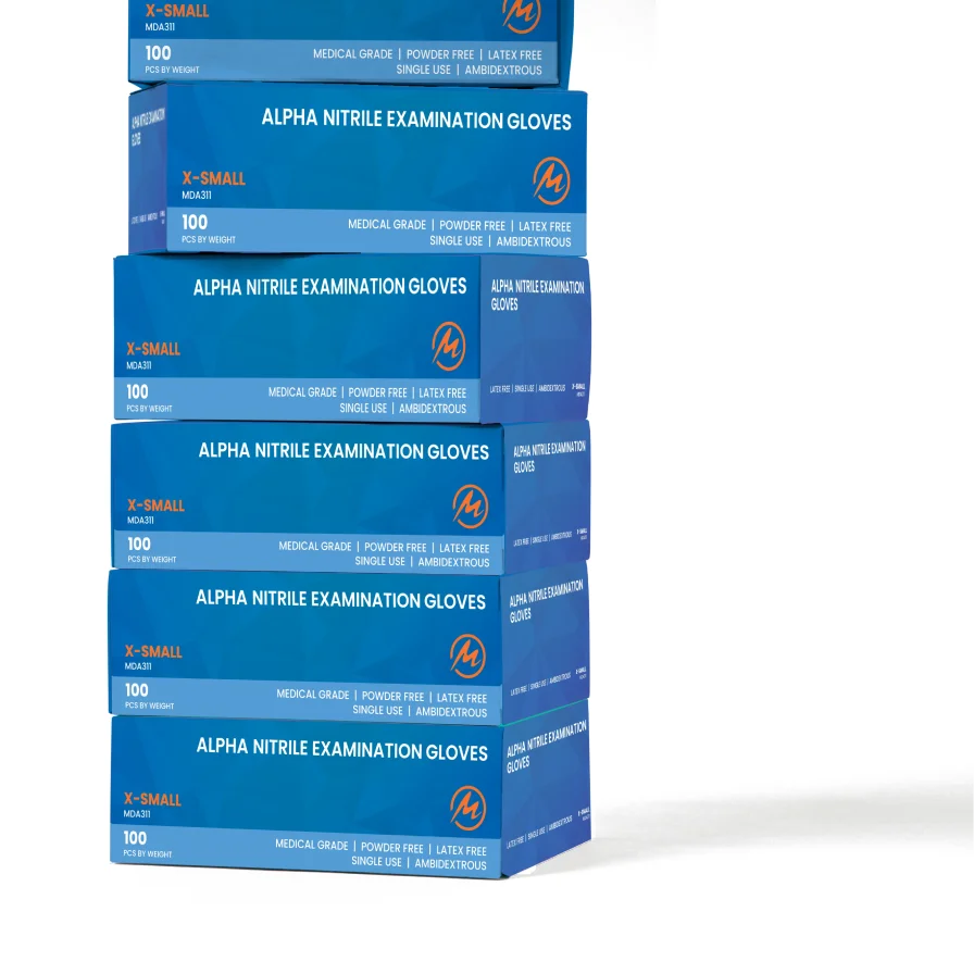 Alpha nitrile examination gloves in various sizes available for disposable nitrile gloves wholesale