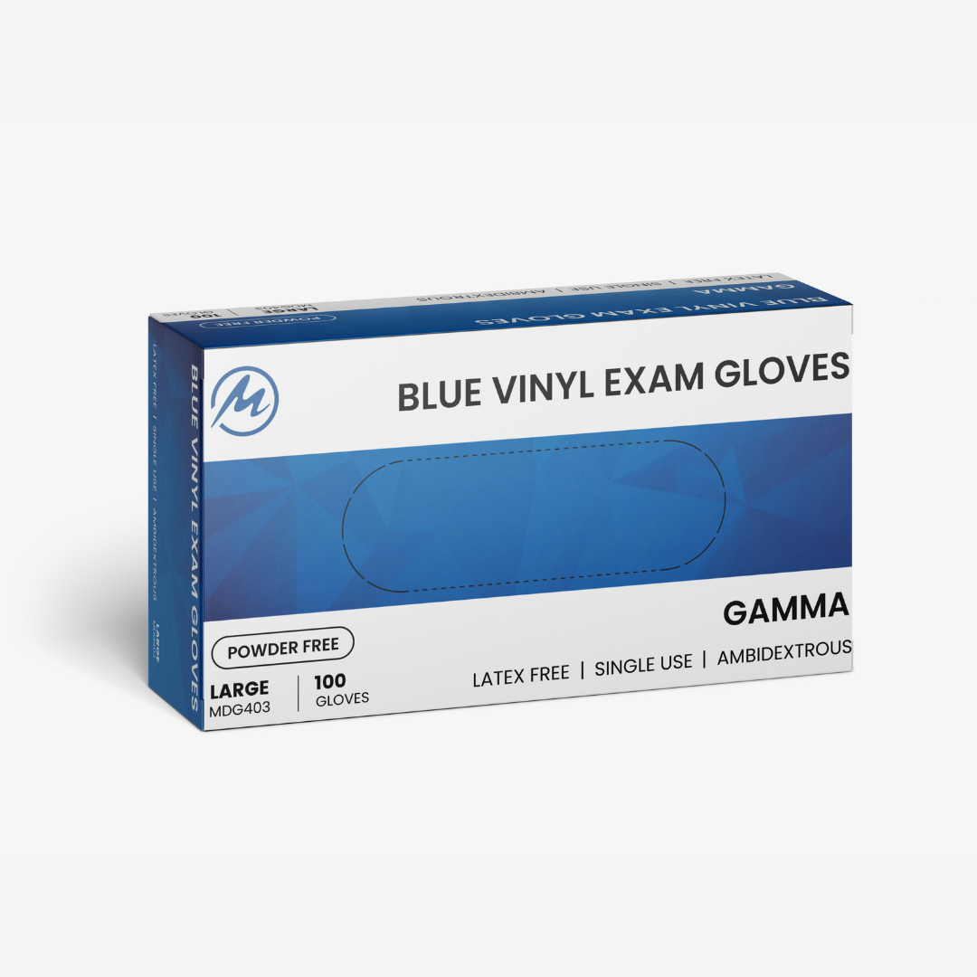 CE Disposables Blue Vinyl Exam Gloves in Large Size, Powder-Free, Ambidextrous, 100 Count