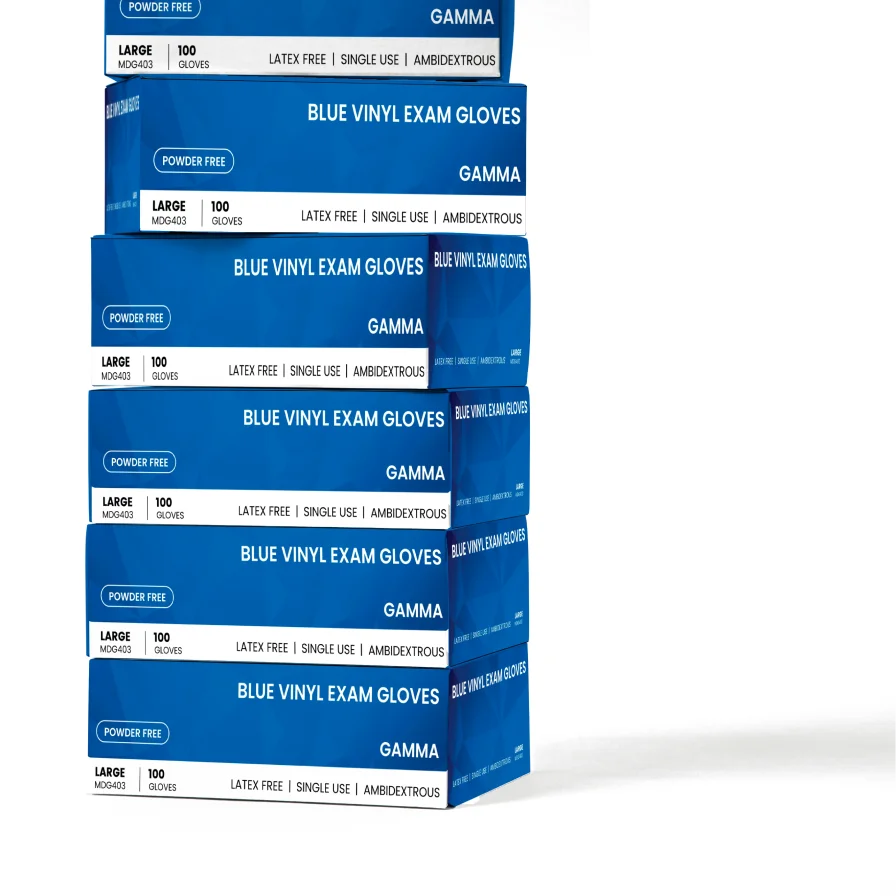 CE Disposables Blue Vinyl Gloves, Latex Free, 100 Count for Exam and Medical Use