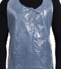Clear disposable plastic aprons by CE Disposables worn over black clothing for protective use