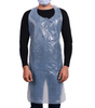Man wearing clear disposable plastic aprons over black shirt for protection in messy tasks