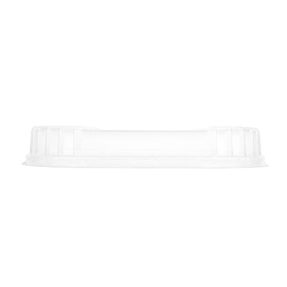 CE Disposables clear plastic lids for trays shown from side view with raised edges