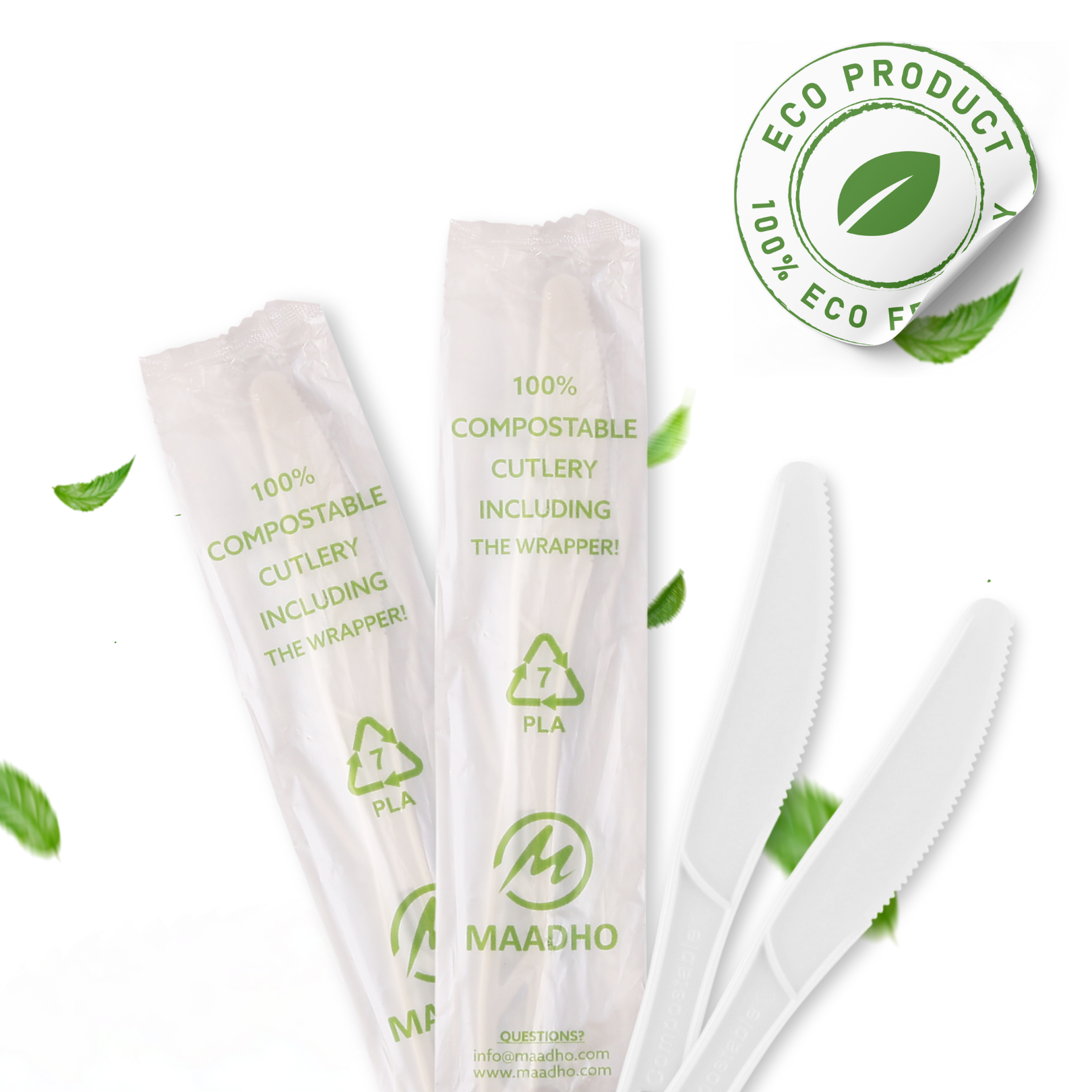 CE Disposables eco-friendly disposable knife made from compostable materials with wrappers